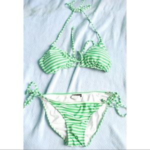 👙 Green and White Stripe Bikinj